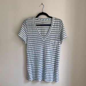 J.Crew Striped linen deep-V tee
